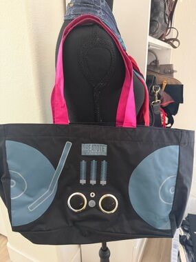 Beatote Black Tote with Pink Handles